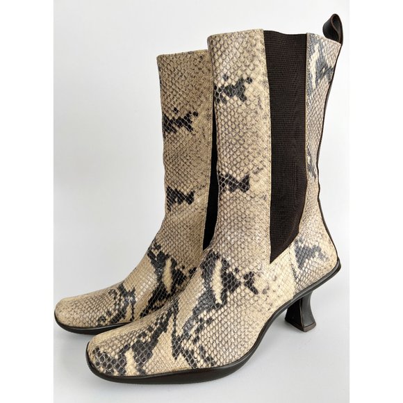 Donald J. Pliner Leather Tall Chelsea Boots Snake Skin Short Kitten Heel Booties - Picture 3 of 9